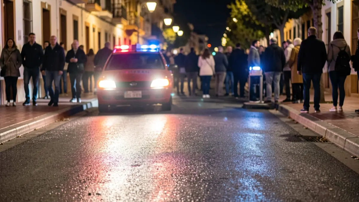 Generic image of emergency lights reflecting on wet asphalt at night.