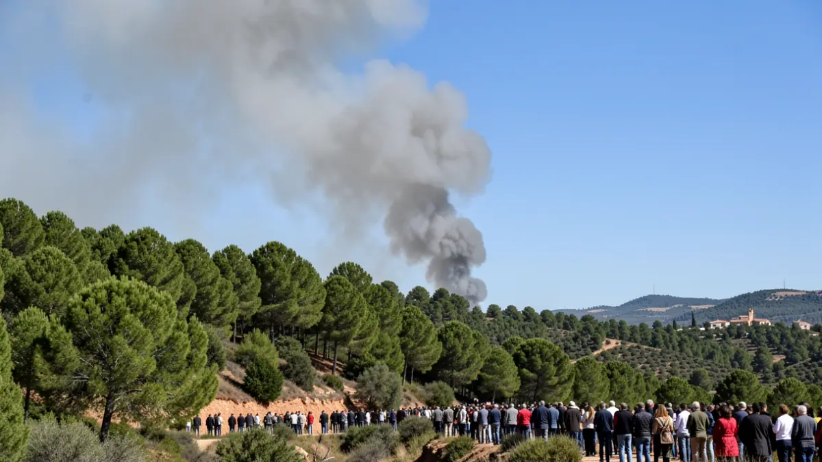 Generic image of a column of smoke over a pine forest in Andalusia.