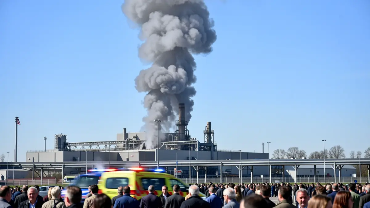 Generic image of smoke coming from a waste plant with emergency lights.