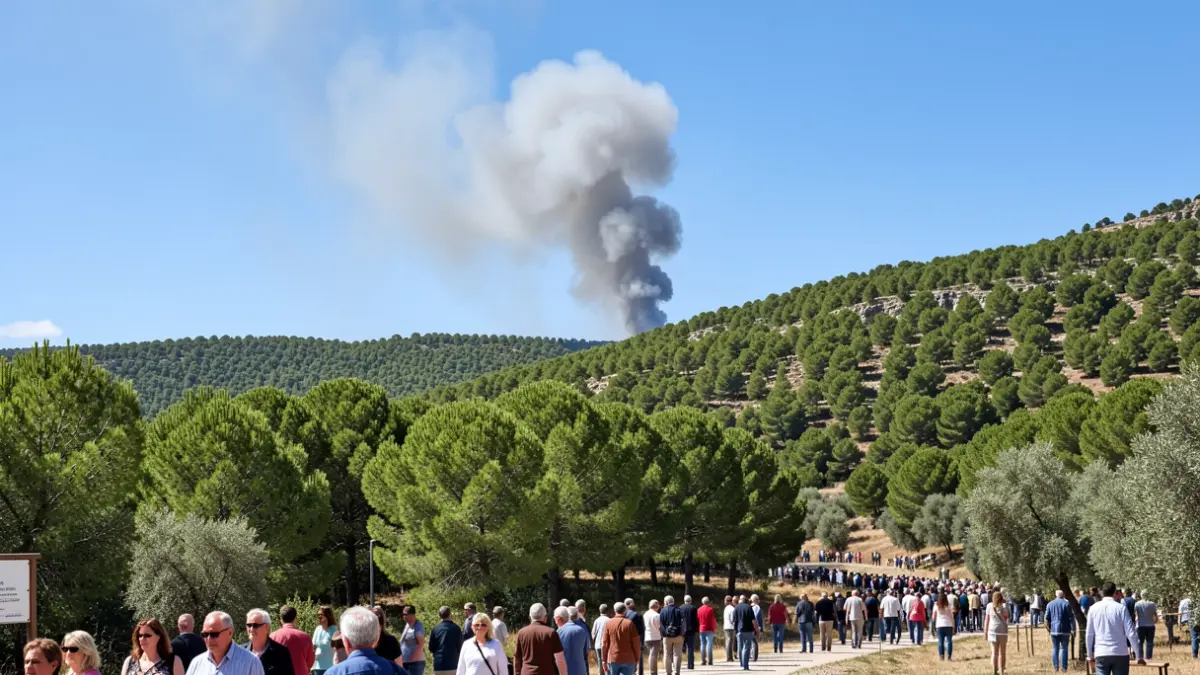 Imagen genérica de humo de incendio forestal sobre una ladera de pinos en la Alpujarra almeriense.