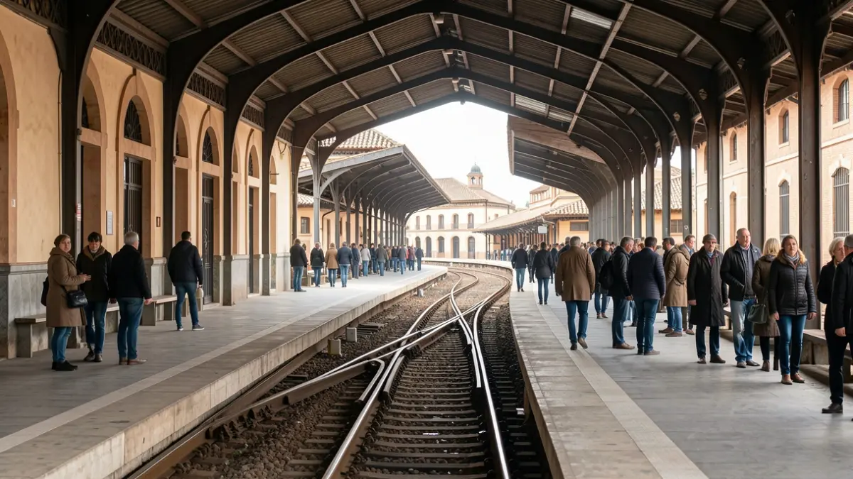Imagen genérica de una estación de tren vacía en Andalucía con vías que se pierden en la distancia.