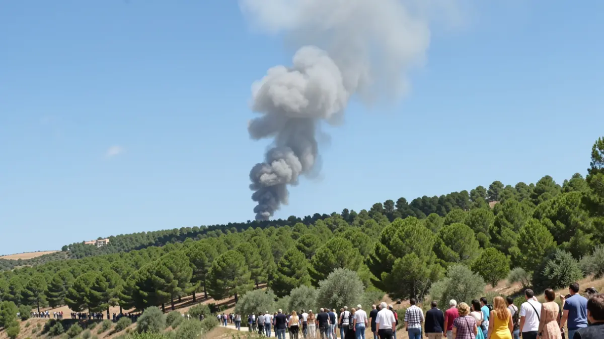 Generic image of a smoke column from a forest fire on a pine hillside in Andalucía.