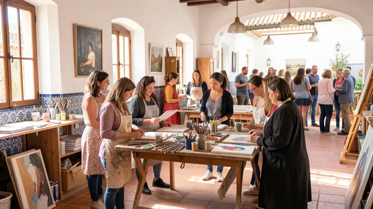 Image of women artists working together in an artistic residency in Andalusia.