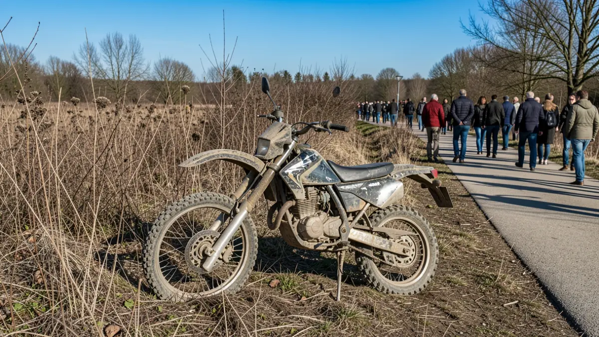 Dirt motorcycle abandoned on a protected path in the Laguna de Torrox.