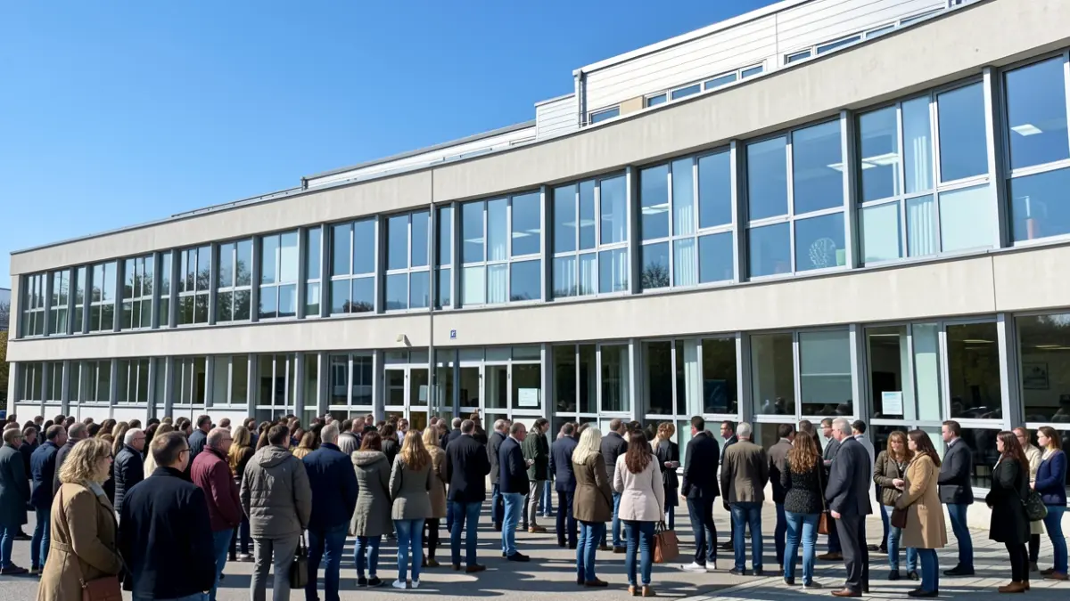 Generic image of a modern school building with large windows and a blue sky.