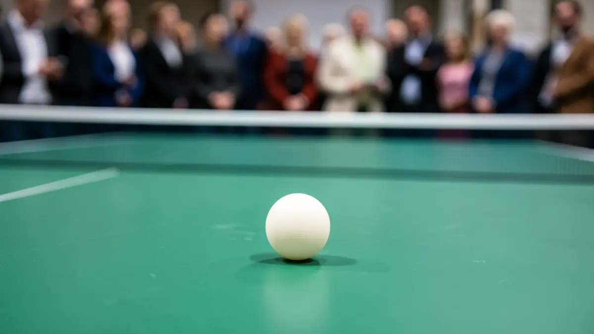 Table tennis ball on a competition table.