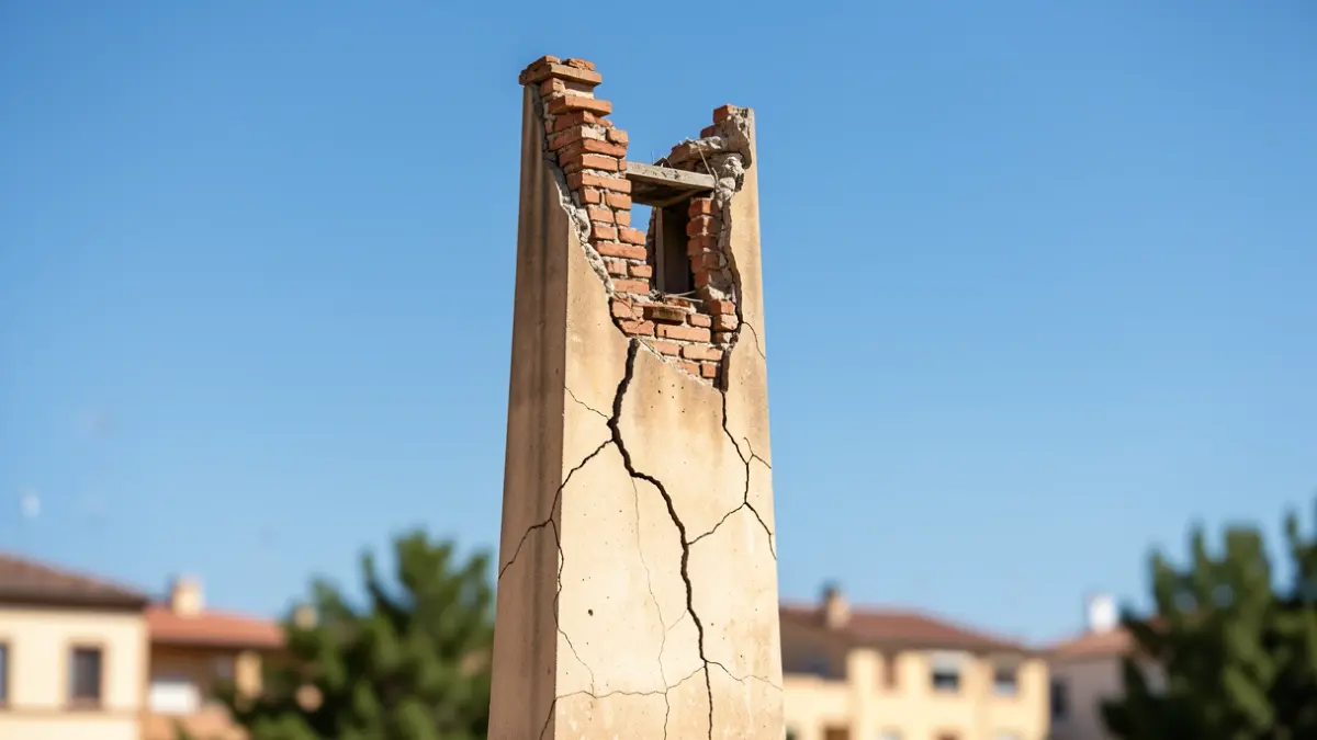 Fermasa chimney in Armilla with visible earthquake damage and ongoing repairs.