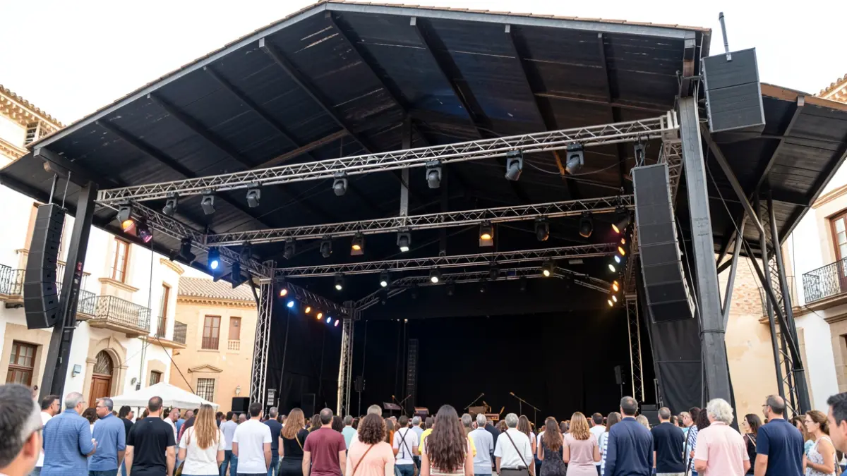 Stage roof of La Chumbera theatre in Granada with new technical structure.