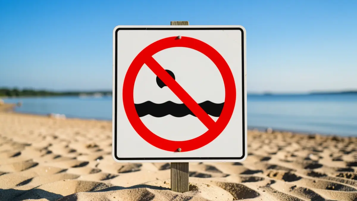No swimming sign on an Andalusian beach.