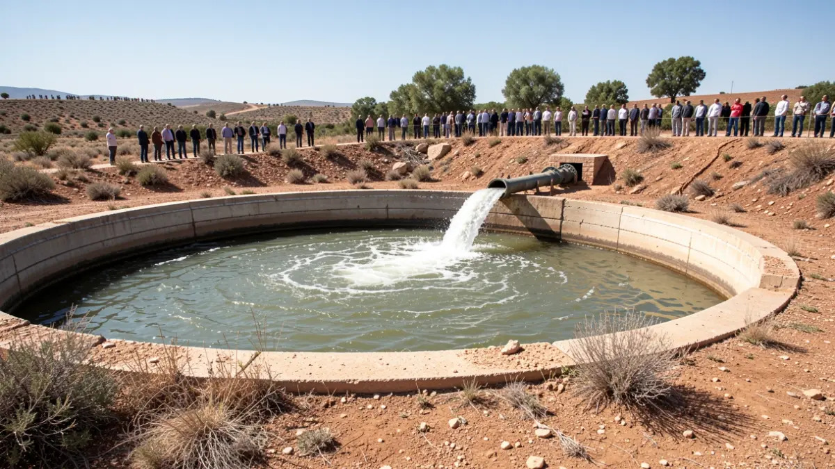 Image of Reservoir 9 in Níjar during its watertightness test.