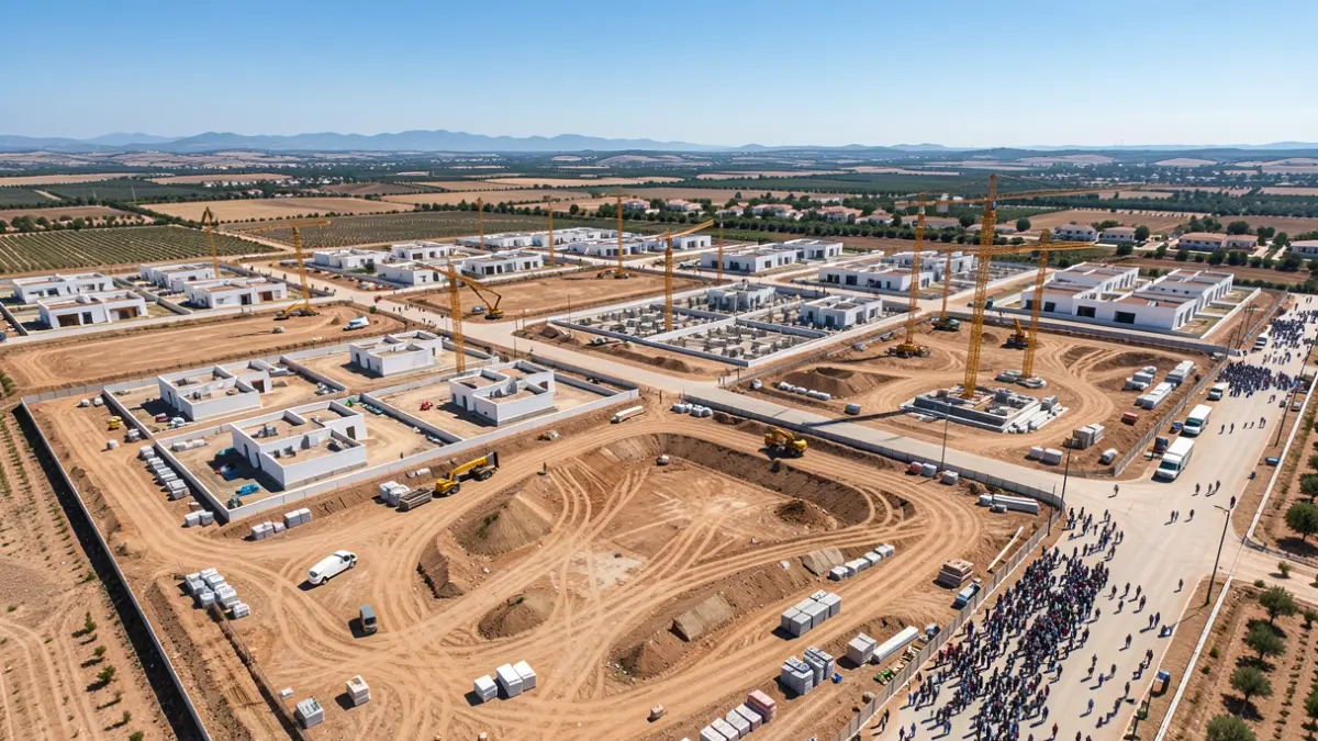 Vista aérea de un solar urbanizable en Cerro Muriano, Córdoba, destinado a la construcción de viviendas protegidas.