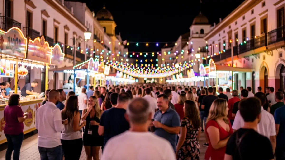 Generic image of the Feria de Málaga with colorful lights and festive atmosphere.