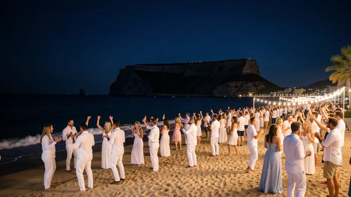Generic image of a white-themed beach party in Nerja.