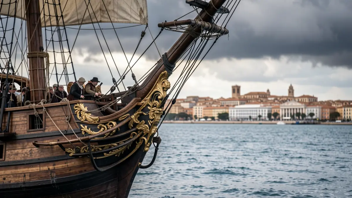 Réplica de la fragata Nuestra Señora de las Mercedes navegando hacia el puerto de Cádiz.