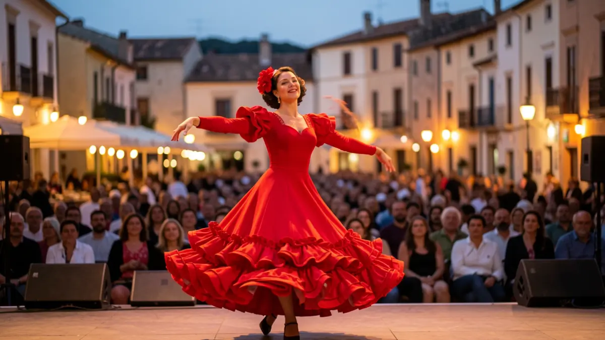 Bailarina de flamenco actuando al atardecer en San Fernando.