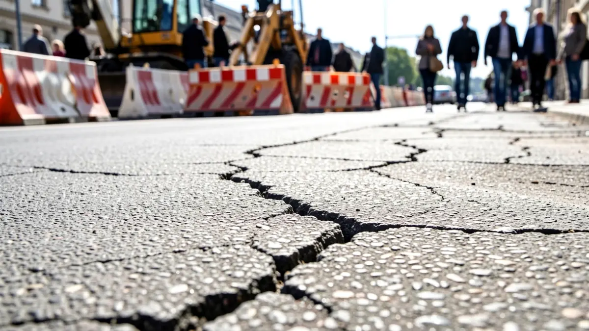 Image of the A-480 road showing undulations and construction machinery.