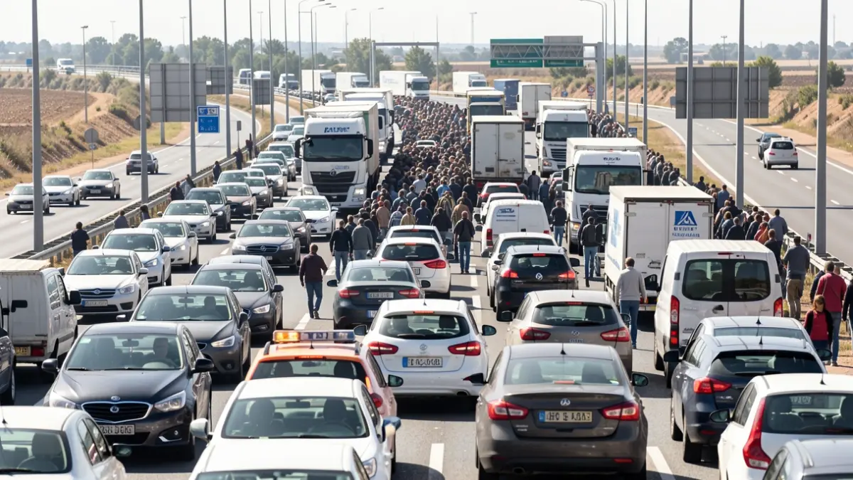 Image of the AP-4 highway with heavy traffic congestion.