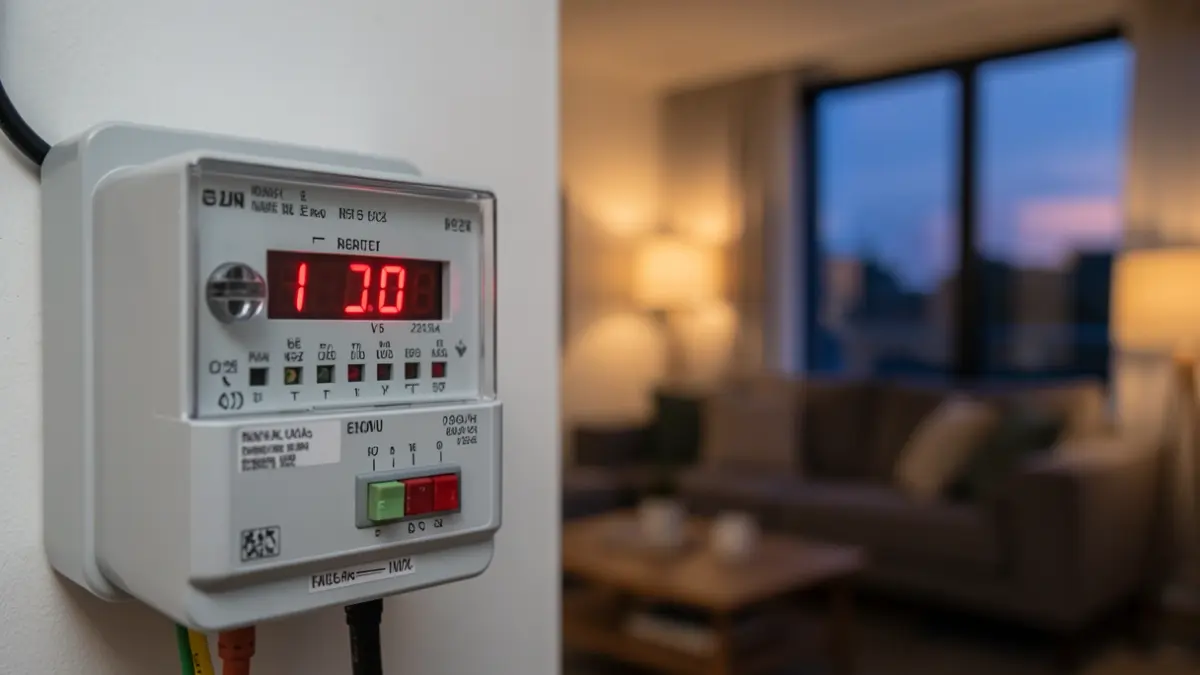 Generic image of an electric meter with fluctuating numbers at dusk.