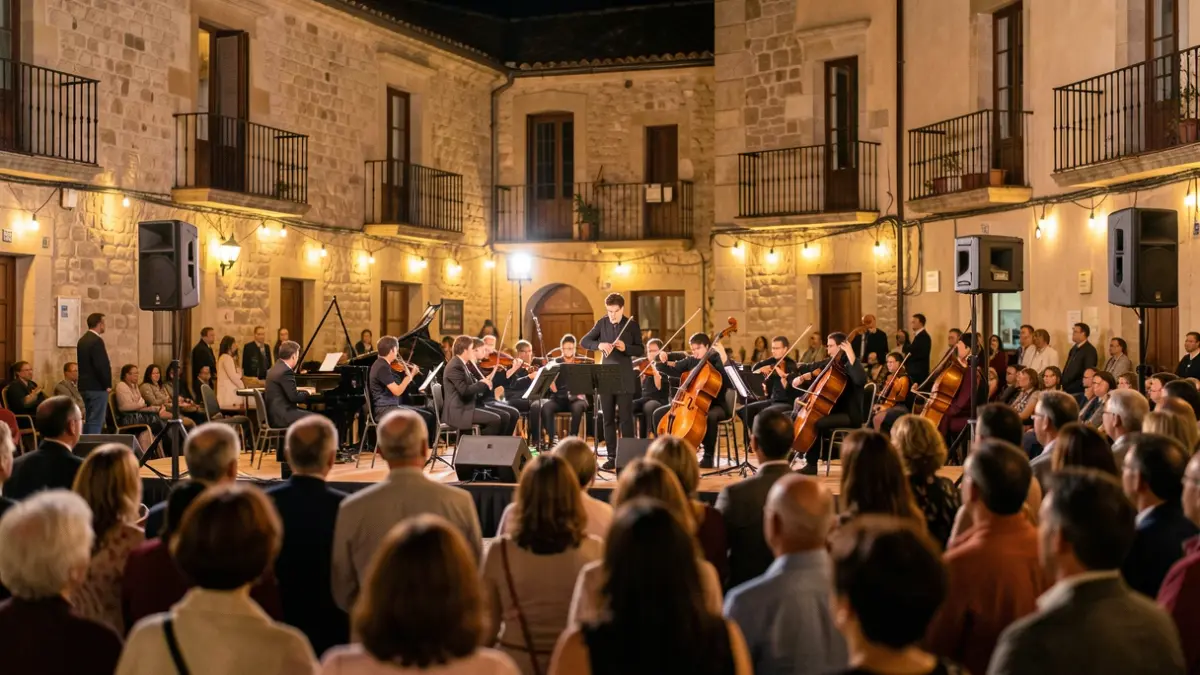 Imagen genérica de un concierto al aire libre en una plaza española por la noche.