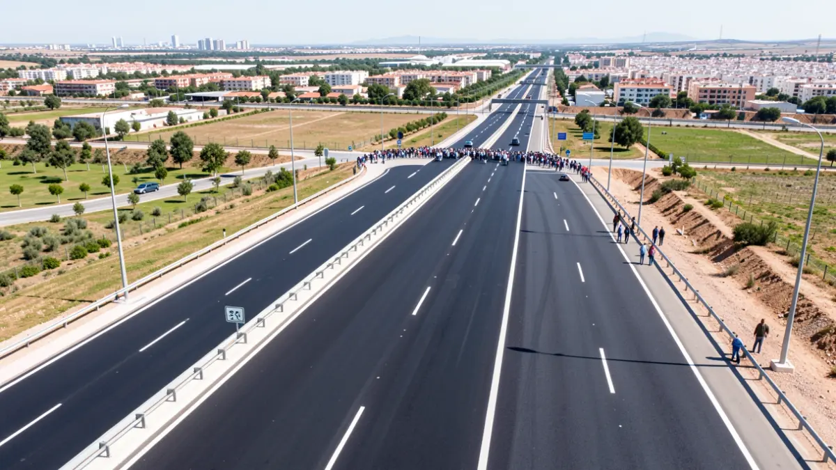 Aerial view of the SE-20 highway in Sevilla after its renovation.