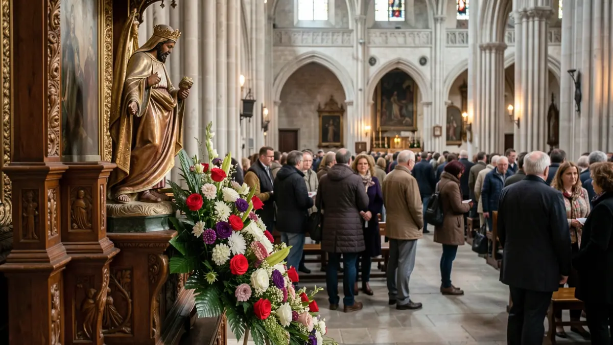 Generic image of a religious floral offering in a Spanish cathedral.