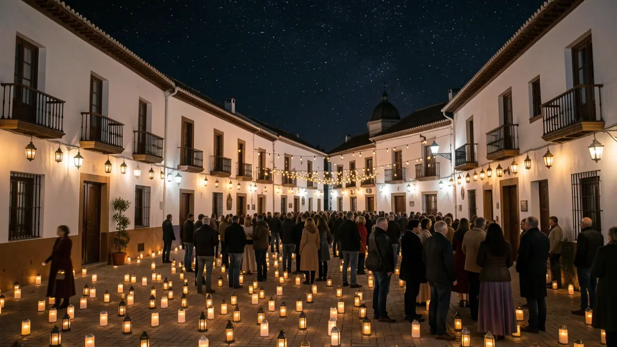 Generic image of a magical night in an Andalusian town illuminated by thousands of candles and lanterns.