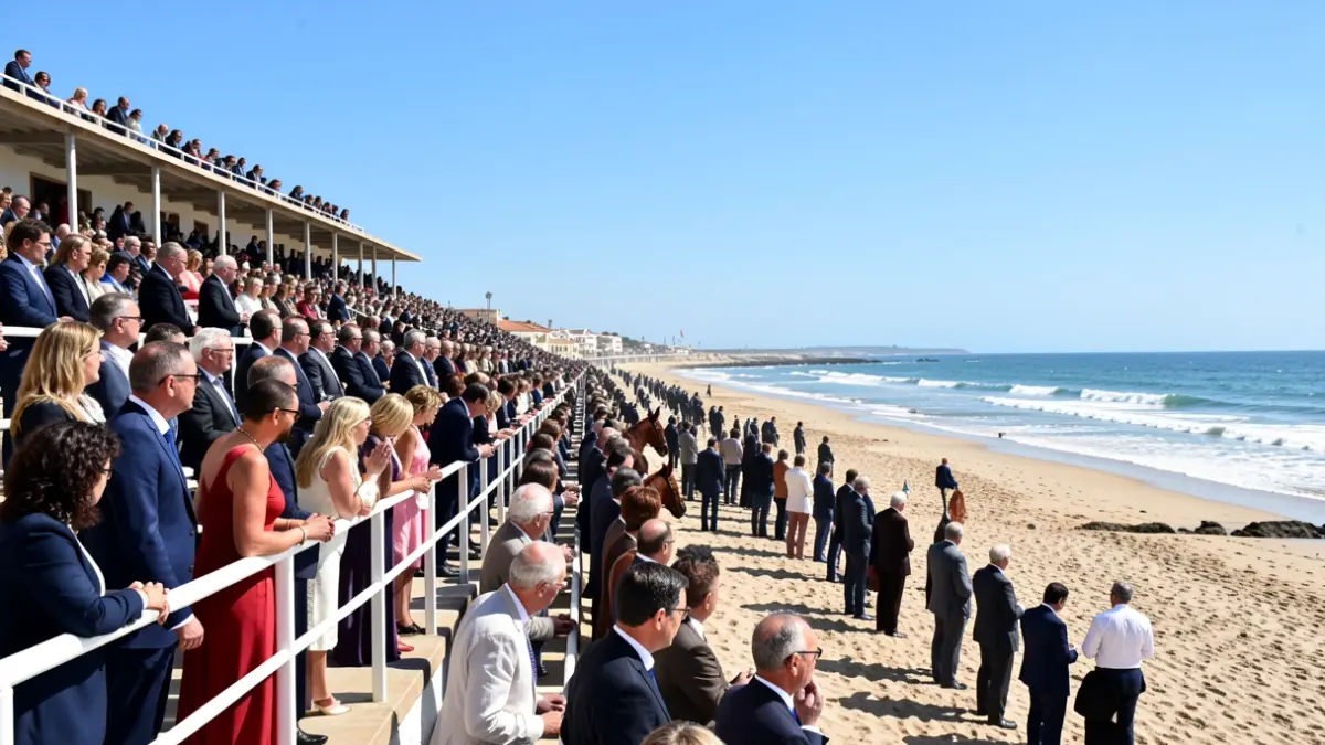Image of horse racing in Sanlúcar de Barrameda with spectators.