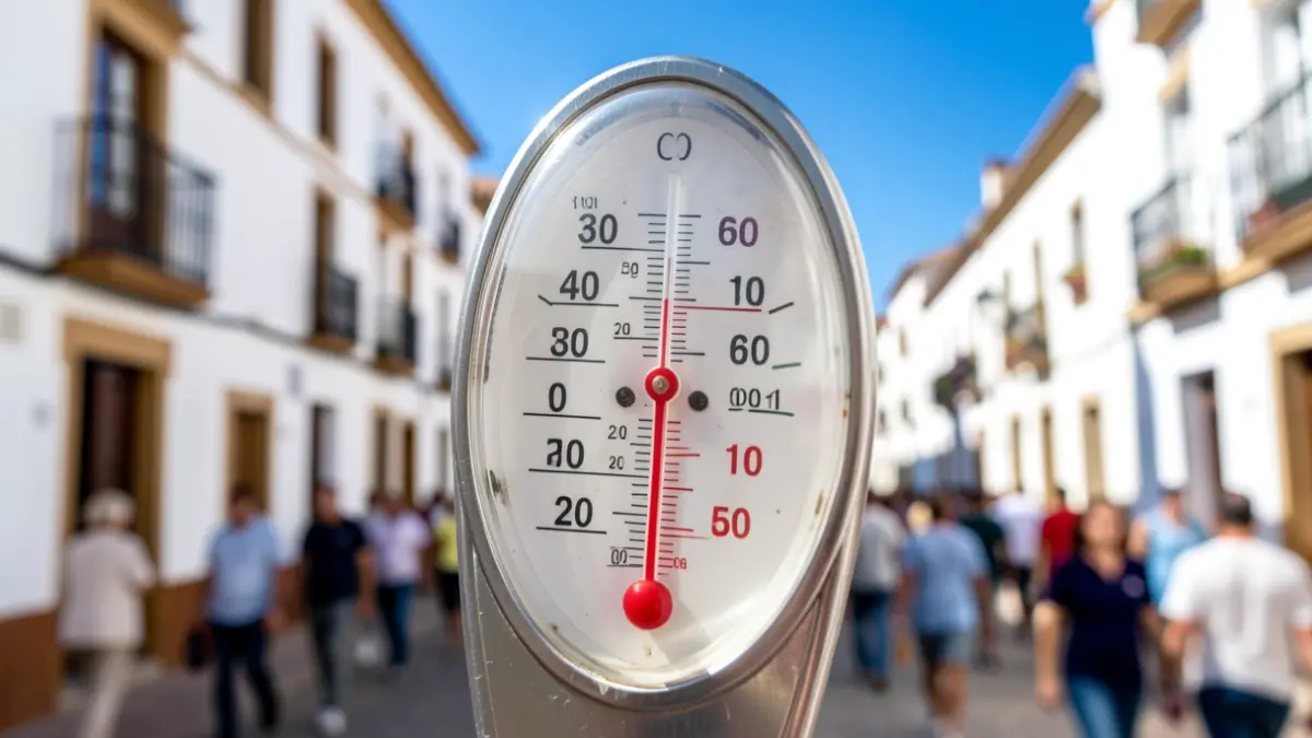 Thermometer showing high temperature on an Andalusian street.