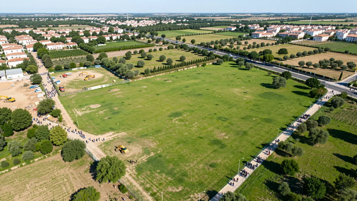 Aerial view of the area where the Miralbaida park will be built in Córdoba.