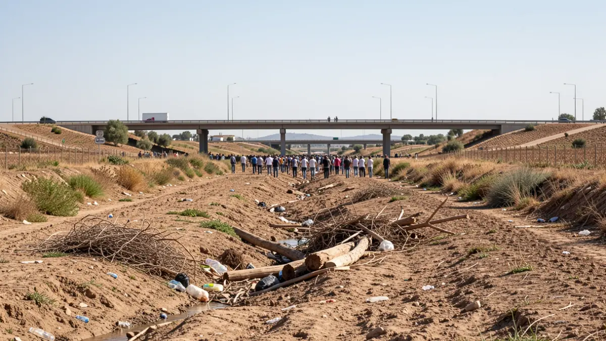 Imagen de las labores de limpieza en el cauce del arroyo Cañetejo cerca de Villa del Río.
