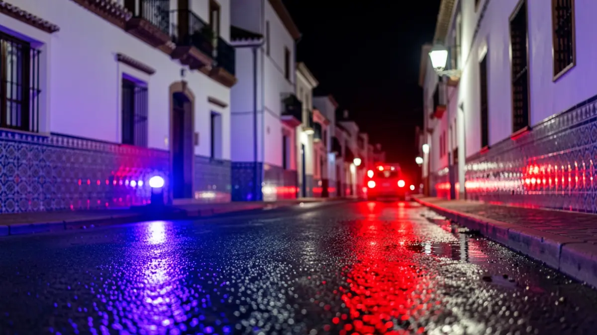 Generic image of police emergency lights reflecting on wet asphalt at night.