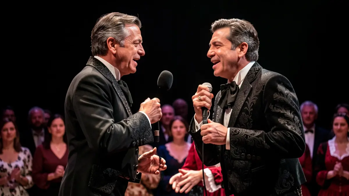 Image of an intimate flamenco performance with two artists on stage.