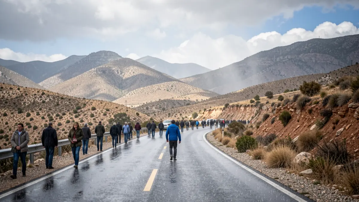 Imagen de una tormenta localizada con lluvia intensa en una carretera de montaña en la Sierra de los Filabres, Almería.