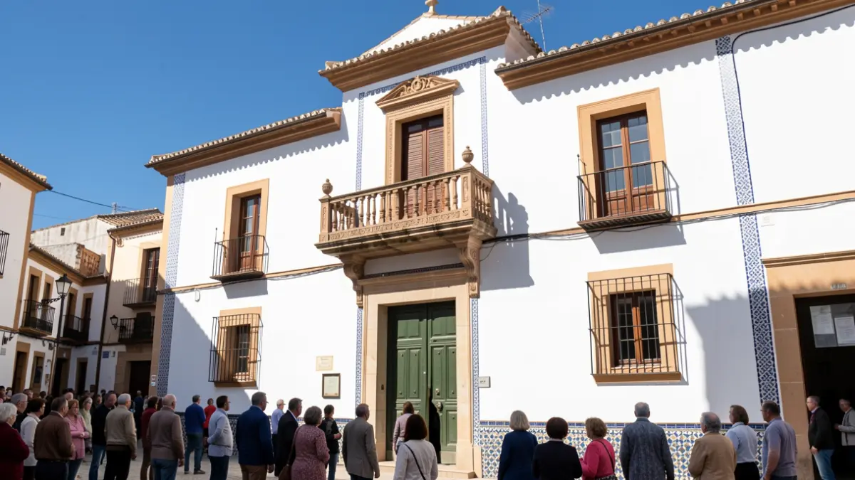 Facade of the Lopera Town Hall with a balcony and Andalusian architectural details.