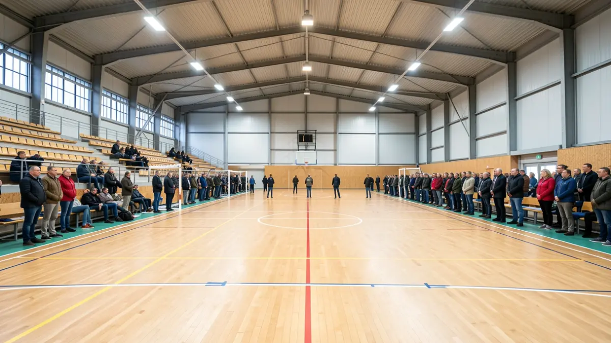 Generic image of an empty indoor sports pavilion with a futsal court.