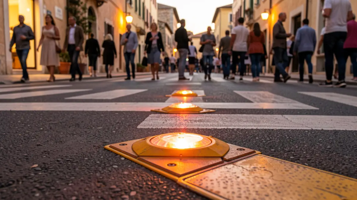 Sistema de iluminación de advertencia en un paso de peatones en Córdoba.
