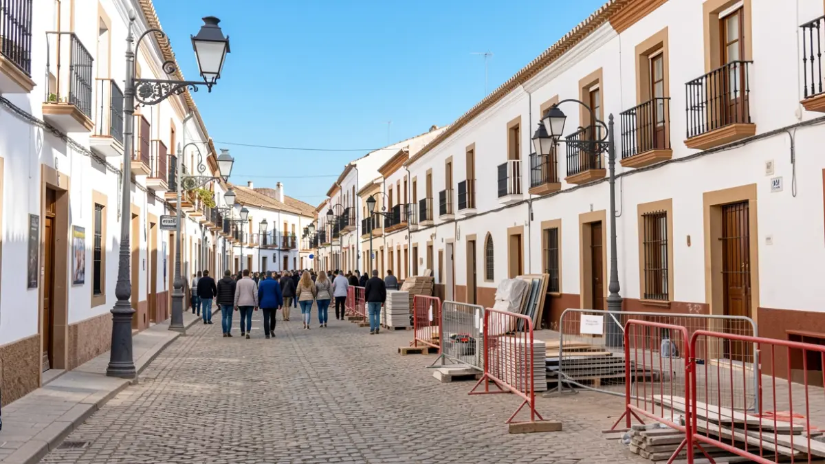 Imagen genérica de obras de renovación urbana en un casco histórico andaluz.