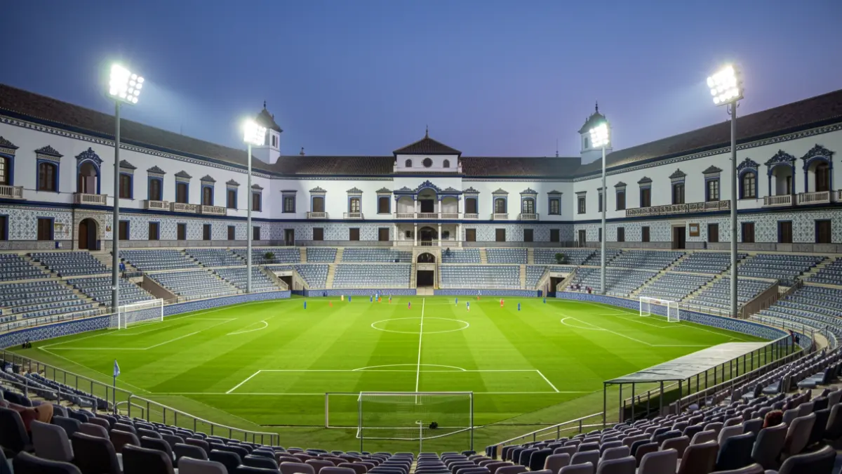 Imagen genérica de un estadio de fútbol andaluz al atardecer.