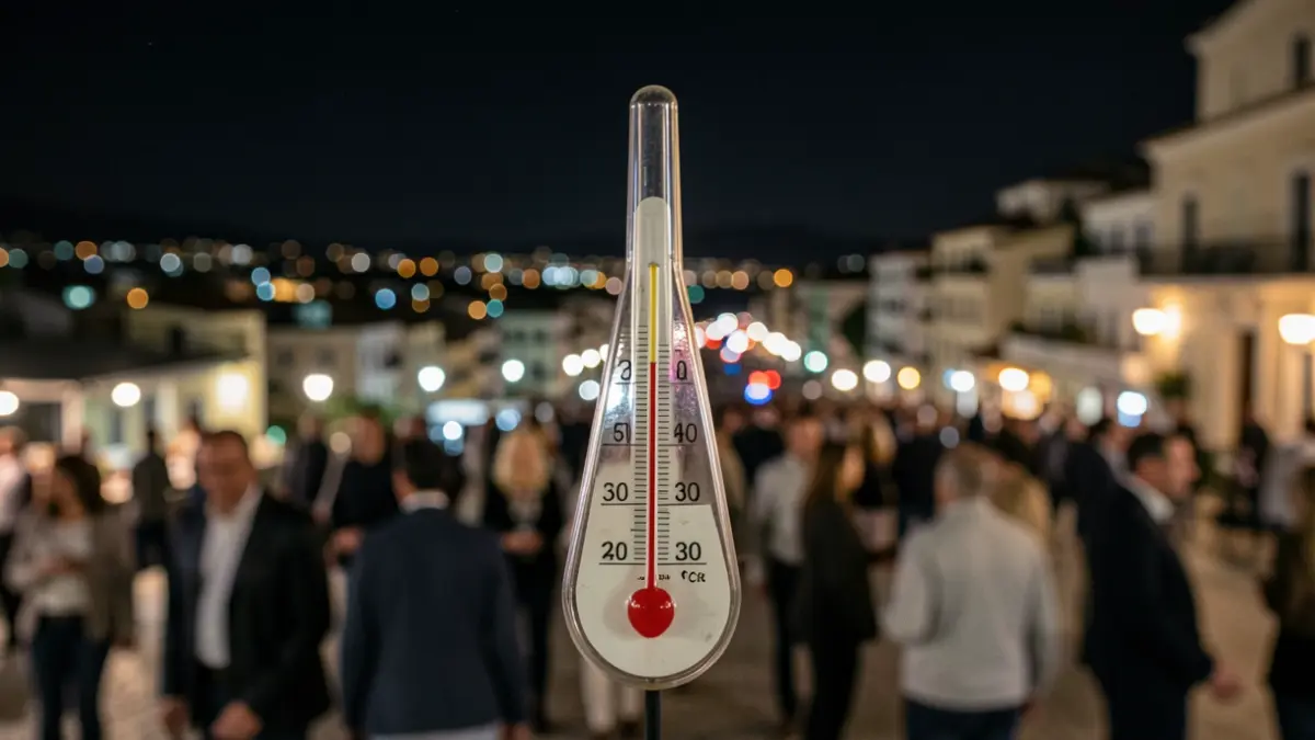 Termómetro marcando más de 30 grados en una noche de verano en una ciudad mediterránea.