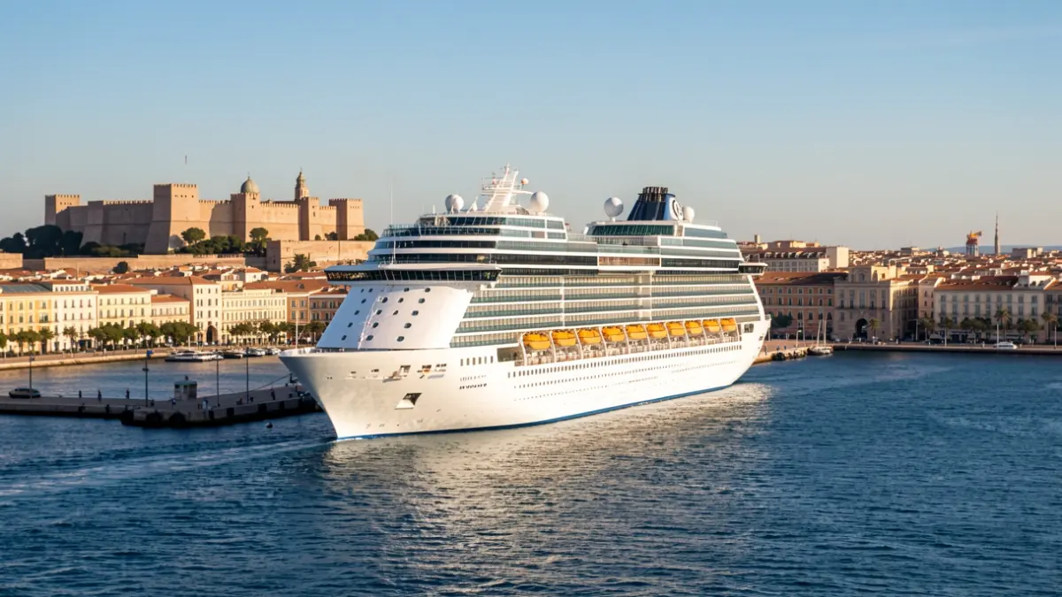 Un gran crucero atracado en el puerto de Málaga durante la Feria.