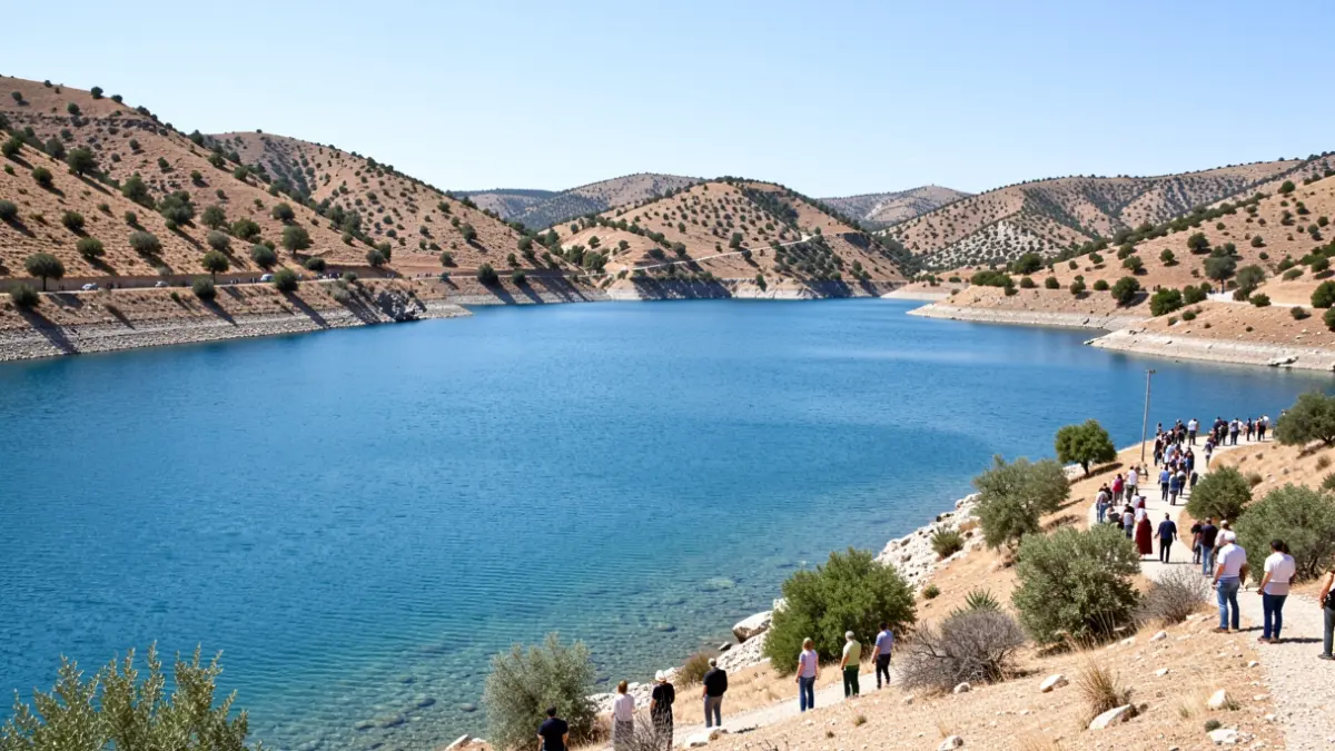 Imagen genérica de un embalse con alto nivel de agua en un día soleado.