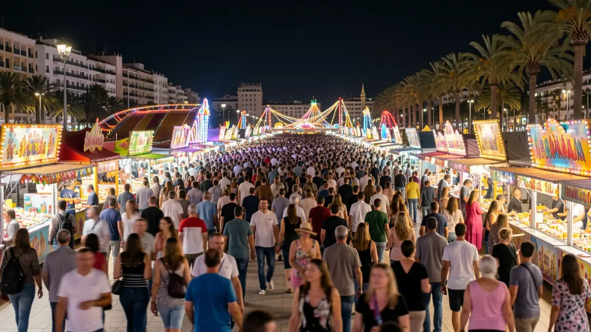 Imagen genérica de la Feria de Málaga con luces y multitudes.
