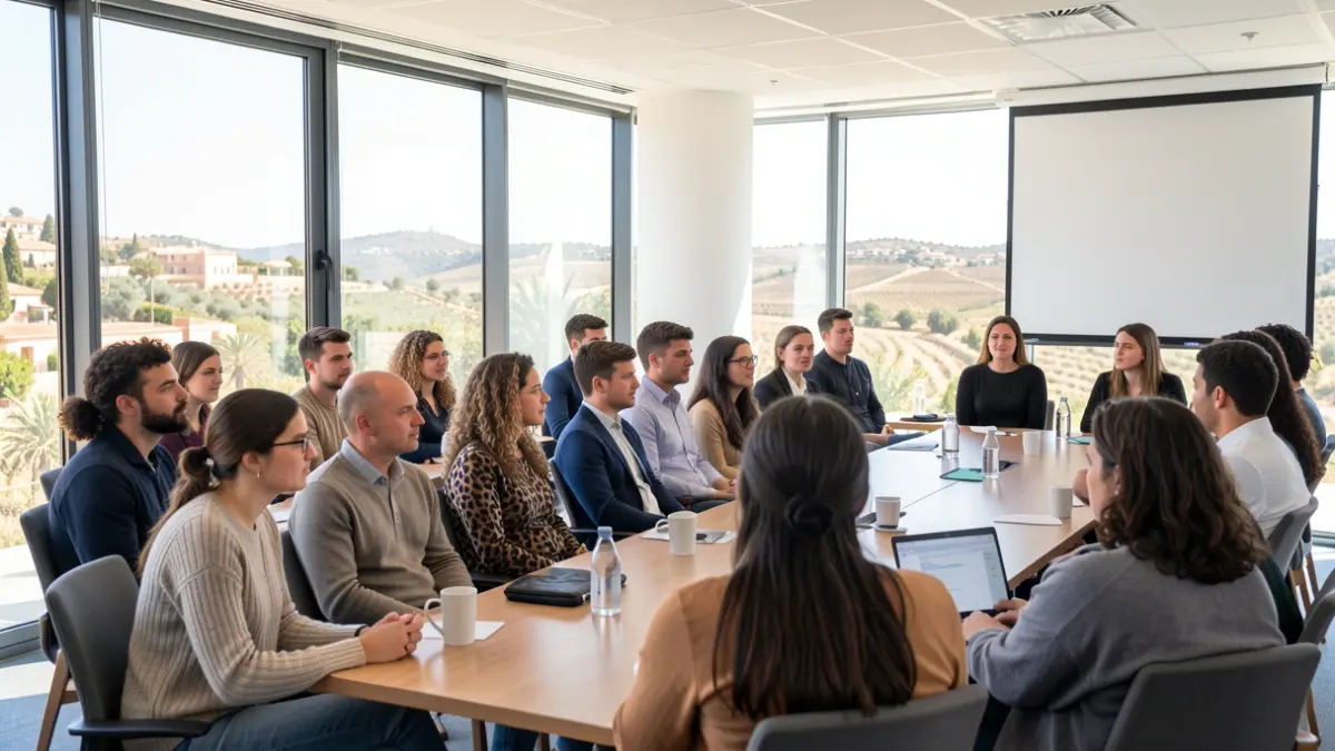 Imagen genérica de jóvenes participando en una master class sobre emprendimiento en Andalucía.