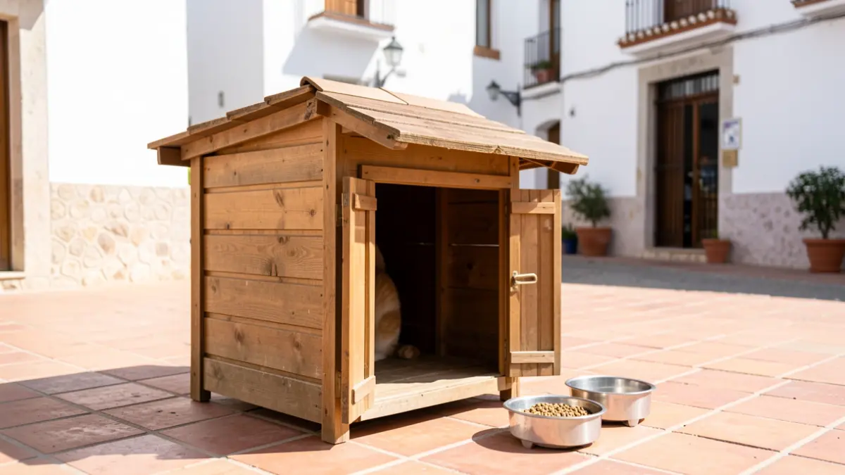 Cat shelters in a Maracena square.