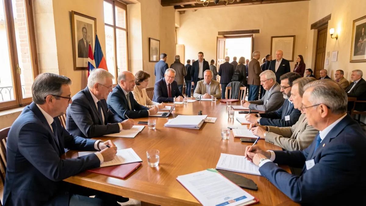 Generic image of a security meeting in a town hall.