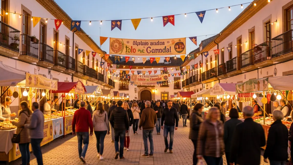 Generic image of an Andalusian town square decorated for a fair.