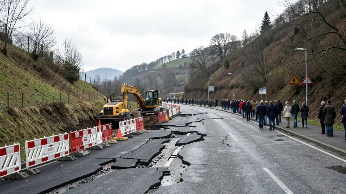 Image of repair work on an Andalusian road with heavy machinery.