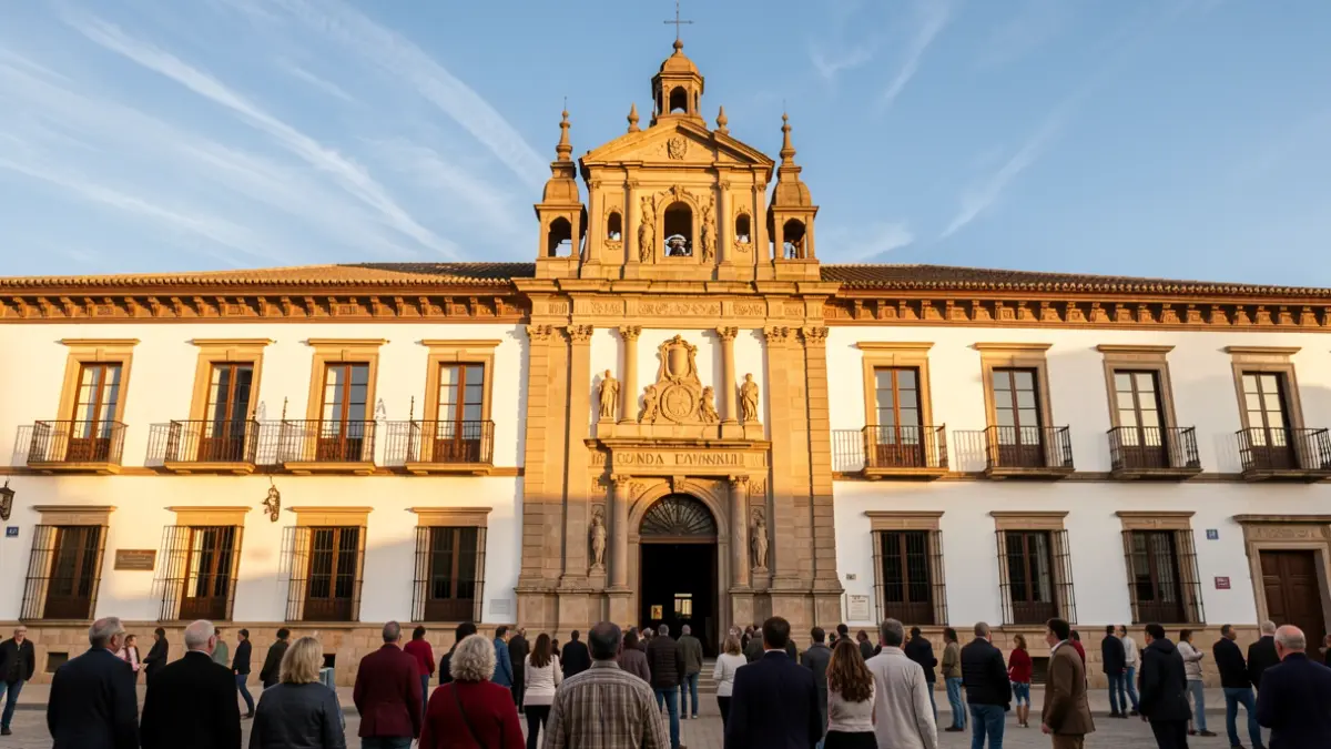 Facade of the Ronda Town Hall with traditional Andalusian architecture under the afternoon sun.