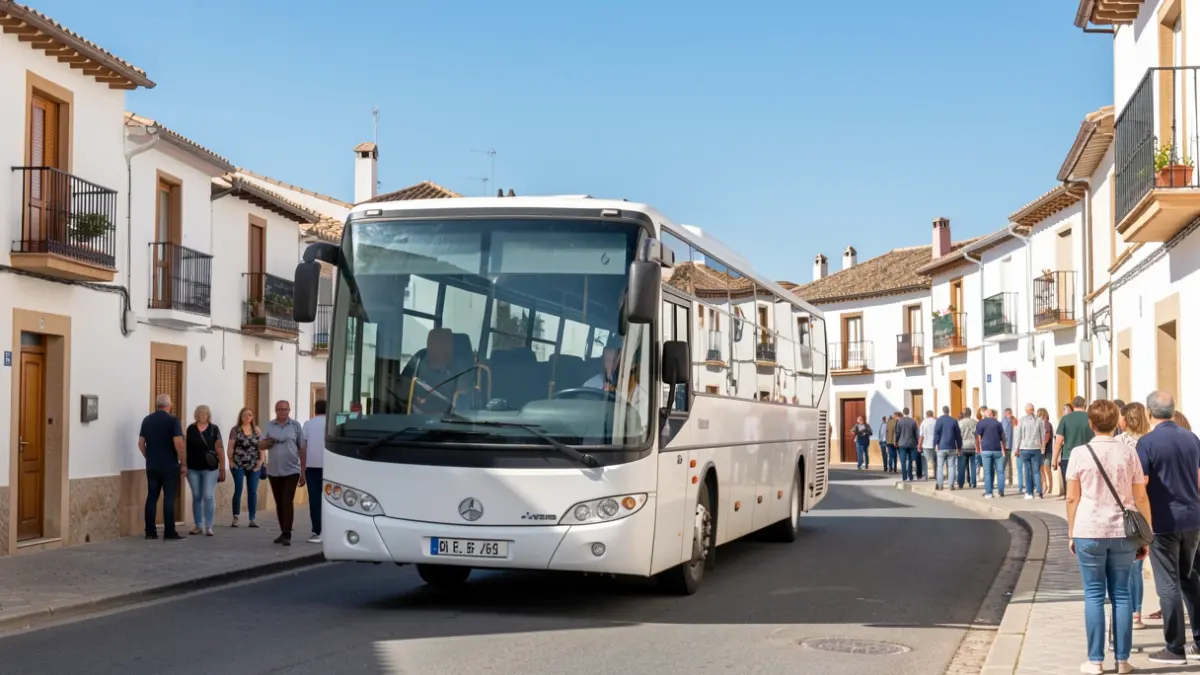Generic image of a public bus on a street in Andalusia.