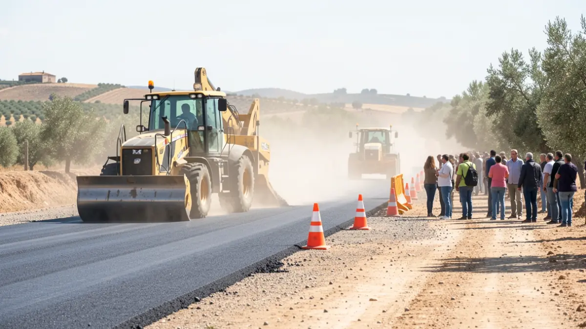 Imagen genérica de obras en una carretera rural andaluza.